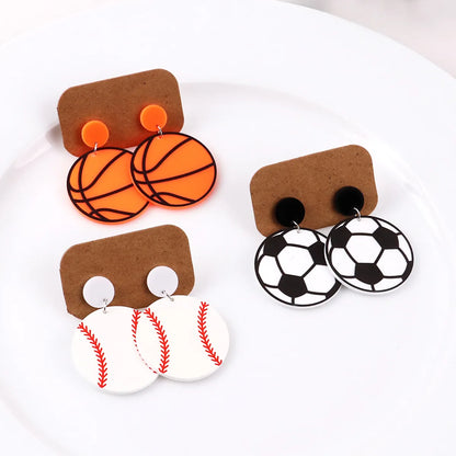 1 Pair Simple Style Football Patchwork Arylic Drop Earrings