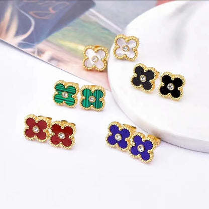 1 Pair Simple Style Four Leaf Clover Inlay Stainless Steel Zircon Ear Studs