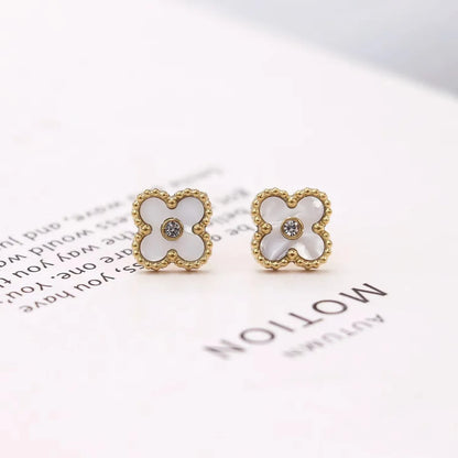 1 Pair Simple Style Four Leaf Clover Inlay Stainless Steel Zircon Ear Studs