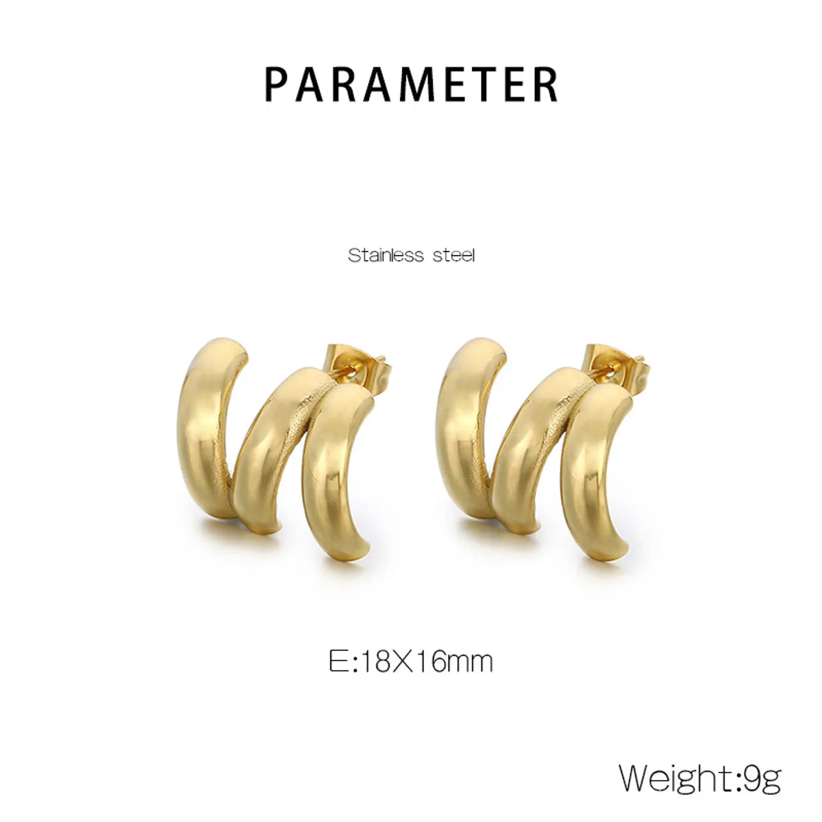 1 Pair Simple Style Geometric 304 Stainless Steel 18K Gold Plated Ear Studs