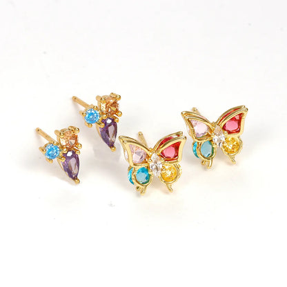 1 Pair Simple Style Geometric Butterfly Plating Inlay Copper Zircon Ear Studs