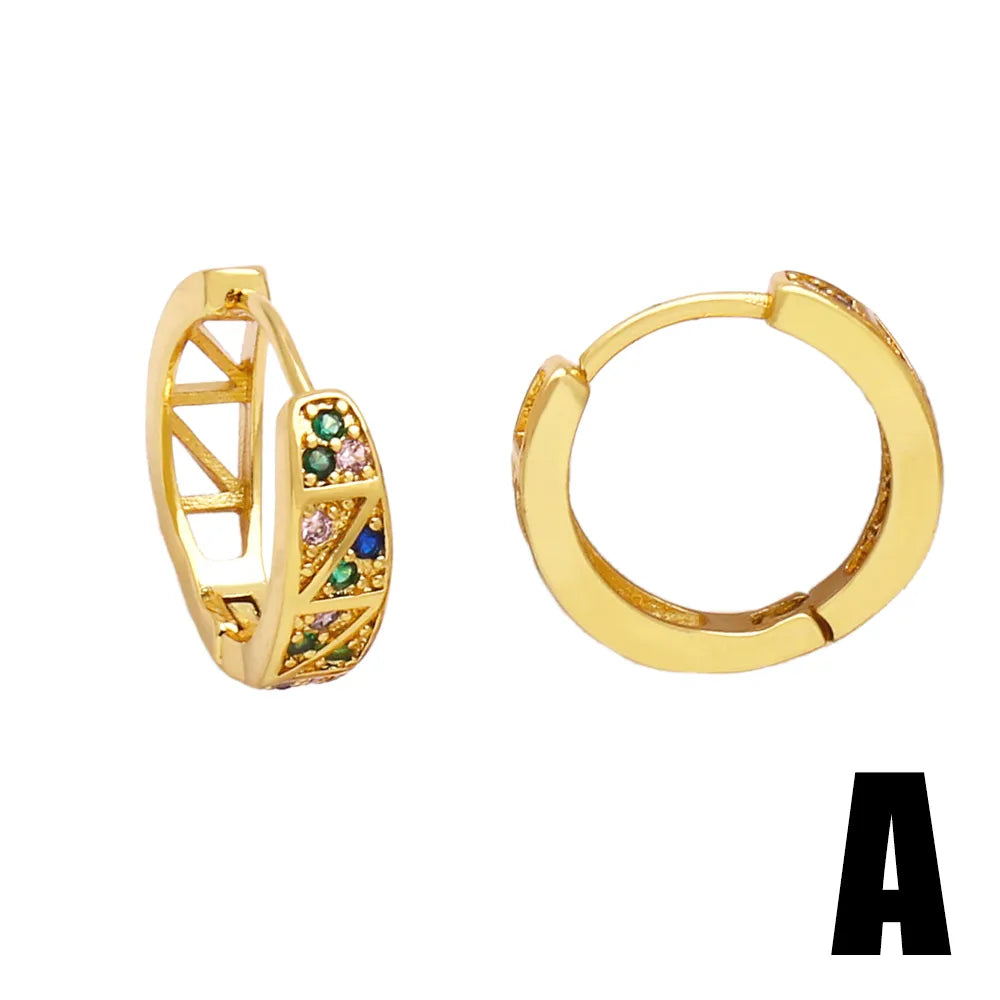 1 Pair Simple Style Geometric Colorful Plating Inlay Copper Zircon 18k Gold Plated Hoop Earrings