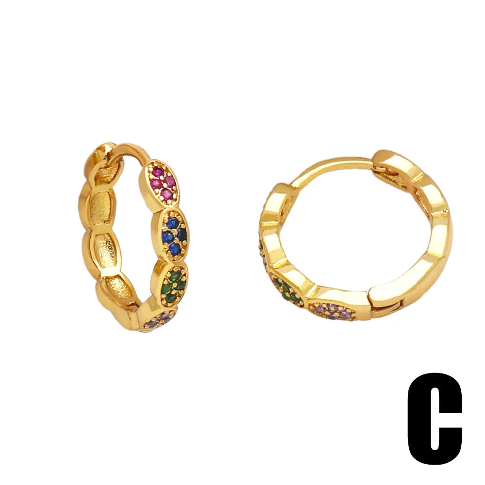 1 Pair Simple Style Geometric Colorful Plating Inlay Copper Zircon 18k Gold Plated Hoop Earrings