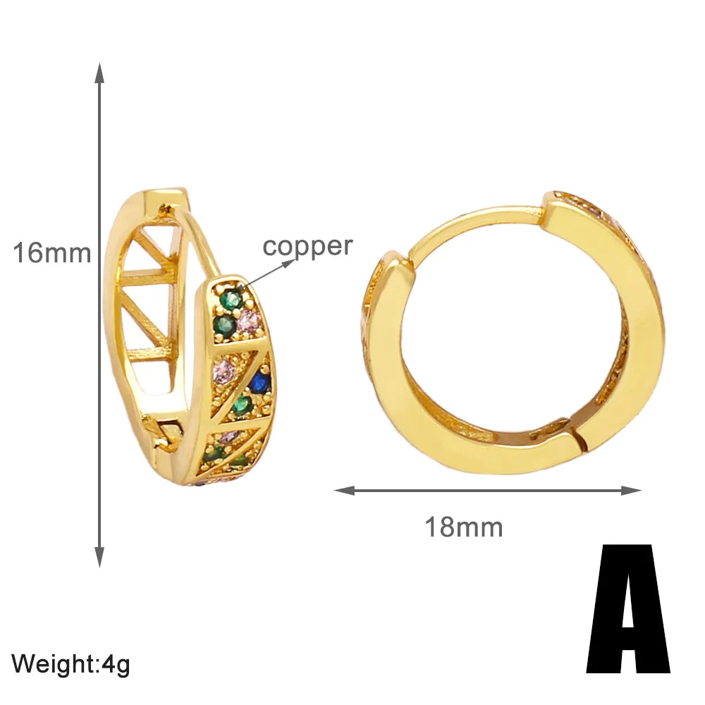 1 Pair Simple Style Geometric Colorful Plating Inlay Copper Zircon 18k Gold Plated Hoop Earrings