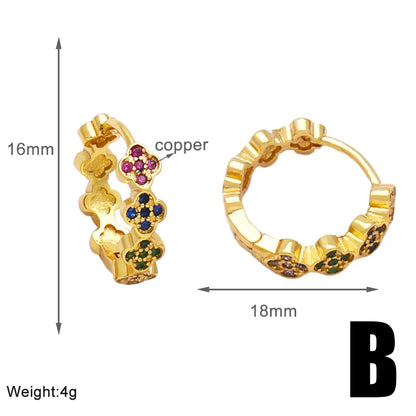 1 Pair Simple Style Geometric Colorful Plating Inlay Copper Zircon 18k Gold Plated Hoop Earrings