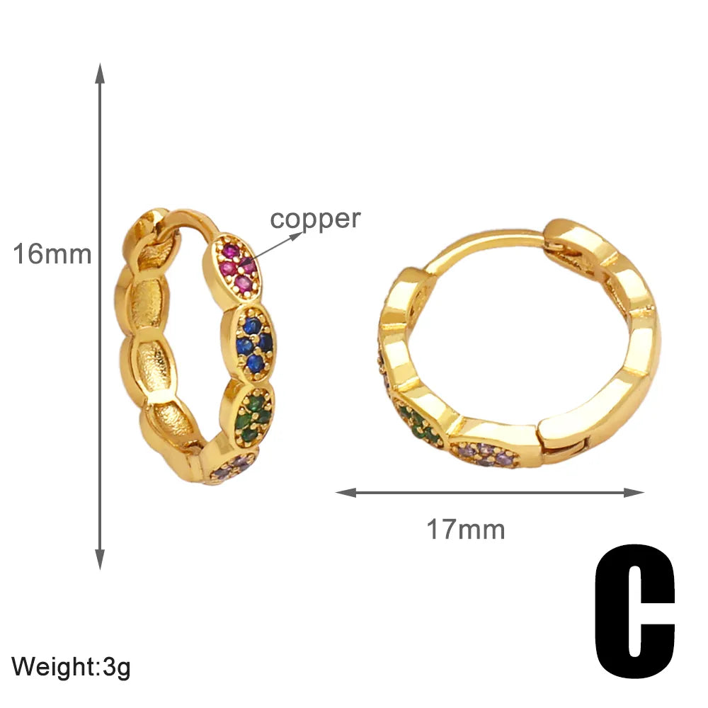 1 Pair Simple Style Geometric Colorful Plating Inlay Copper Zircon 18k Gold Plated Hoop Earrings