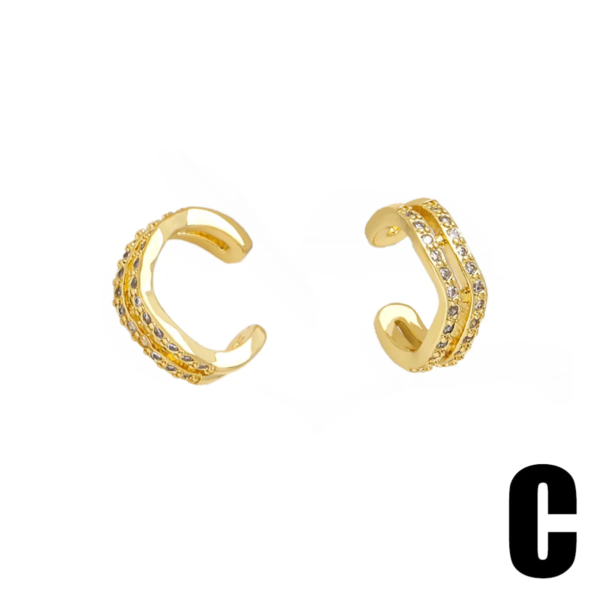 1 Pair Simple Style Geometric Copper Zircon 18K Gold Plated Ear Cuffs