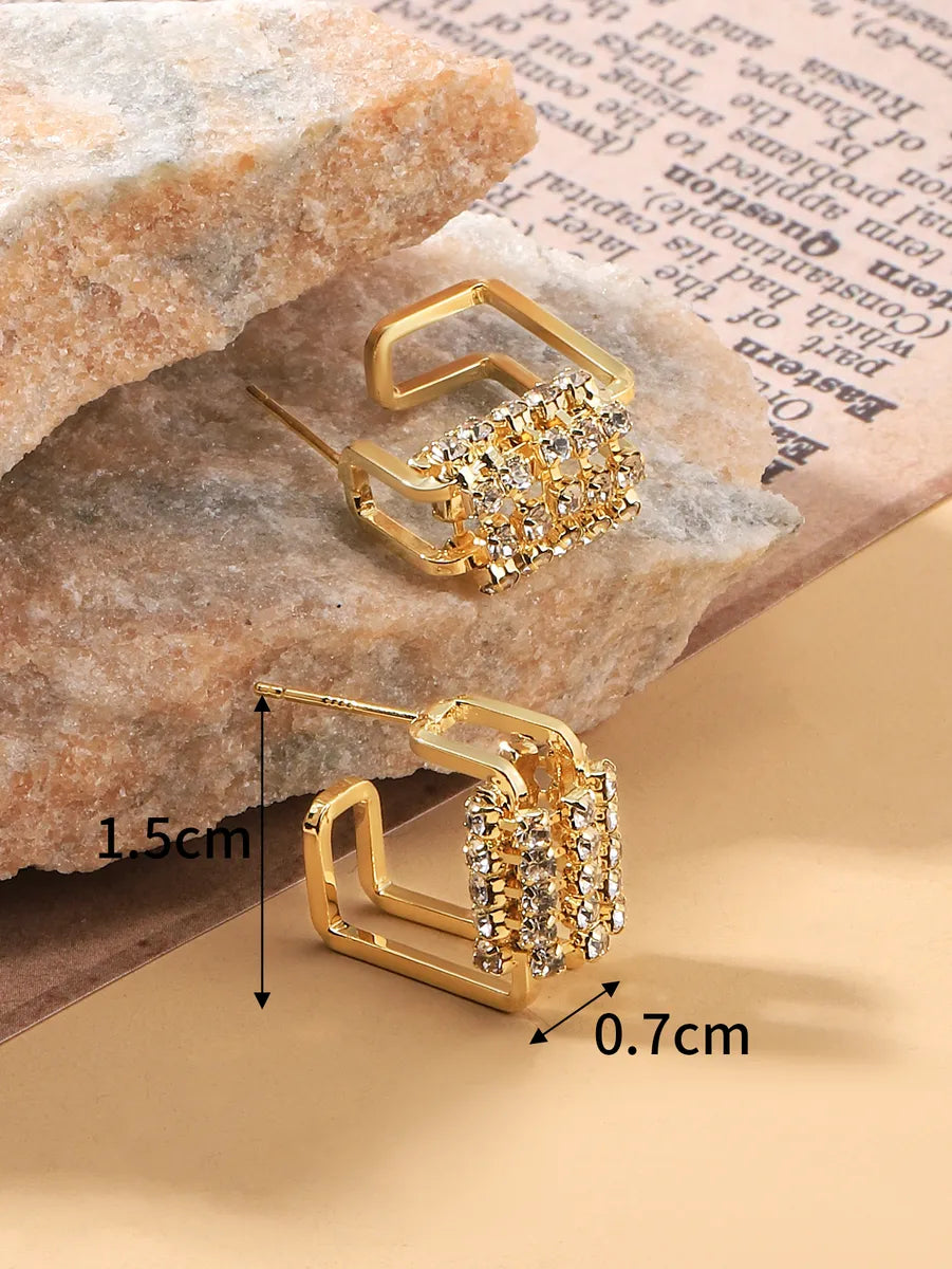 1 Pair Simple Style Geometric Copper Zircon 18k Gold Plated Ear Studs