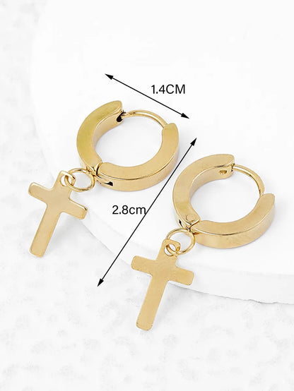 1 Pair Simple Style Geometric Cross Heart Shape Plating 304 Stainless Steel Zircon Earrings