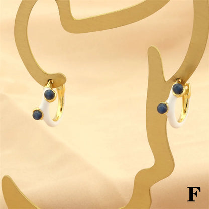 1 Pair Simple Style Geometric Enamel Plating Inlay Copper Opal 18k Gold Plated Hoop Earrings