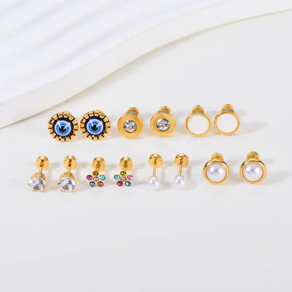 1 Pair Simple Style Geometric Eye Enamel Stainless Steel Ear Studs