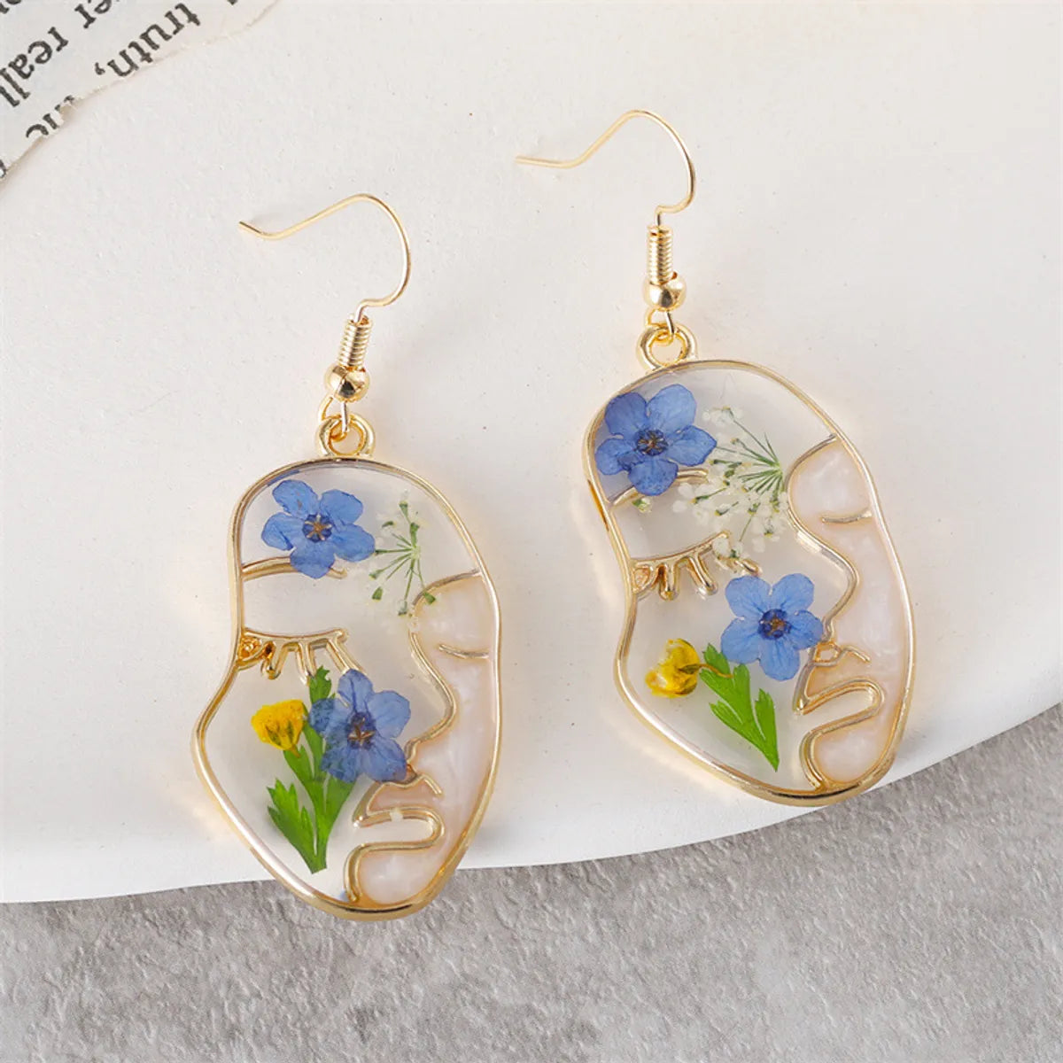 1 Pair Simple Style Geometric Flower Epoxy Plating Zinc Alloy Drop Earrings