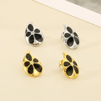 1 Pair Simple Style Geometric Flower Inlay 304 Stainless Steel Resin 18K Gold Plated Ear Studs