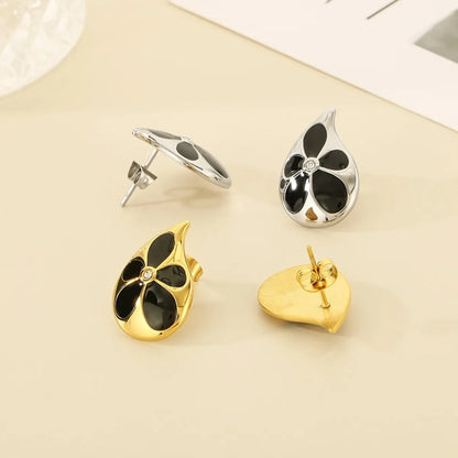 1 Pair Simple Style Geometric Flower Inlay 304 Stainless Steel Resin 18K Gold Plated Ear Studs