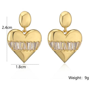 1 Pair Simple Style Geometric Heart Shape Plating Inlay Copper Zircon 18k Gold Plated Drop Earrings