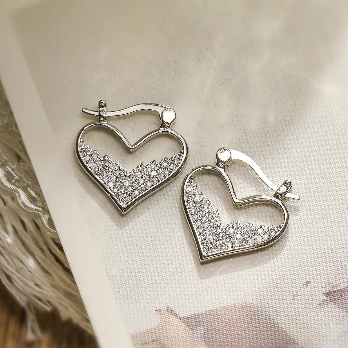 1 Pair Simple Style Geometric Heart Shape Plating Inlay Copper Zircon 18k Gold Plated Hoop Earrings