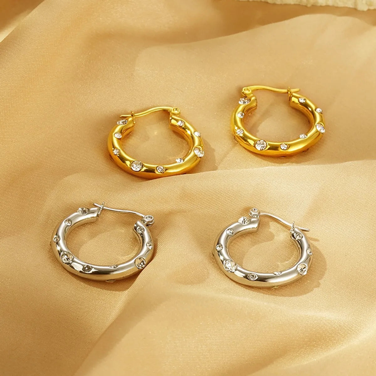 1 Pair Simple Style Geometric Inlay 304 Stainless Steel Rhinestones 18K Gold Plated Earrings