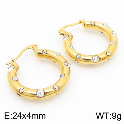 1 Pair Simple Style Geometric Inlay 304 Stainless Steel Rhinestones 18K Gold Plated Earrings