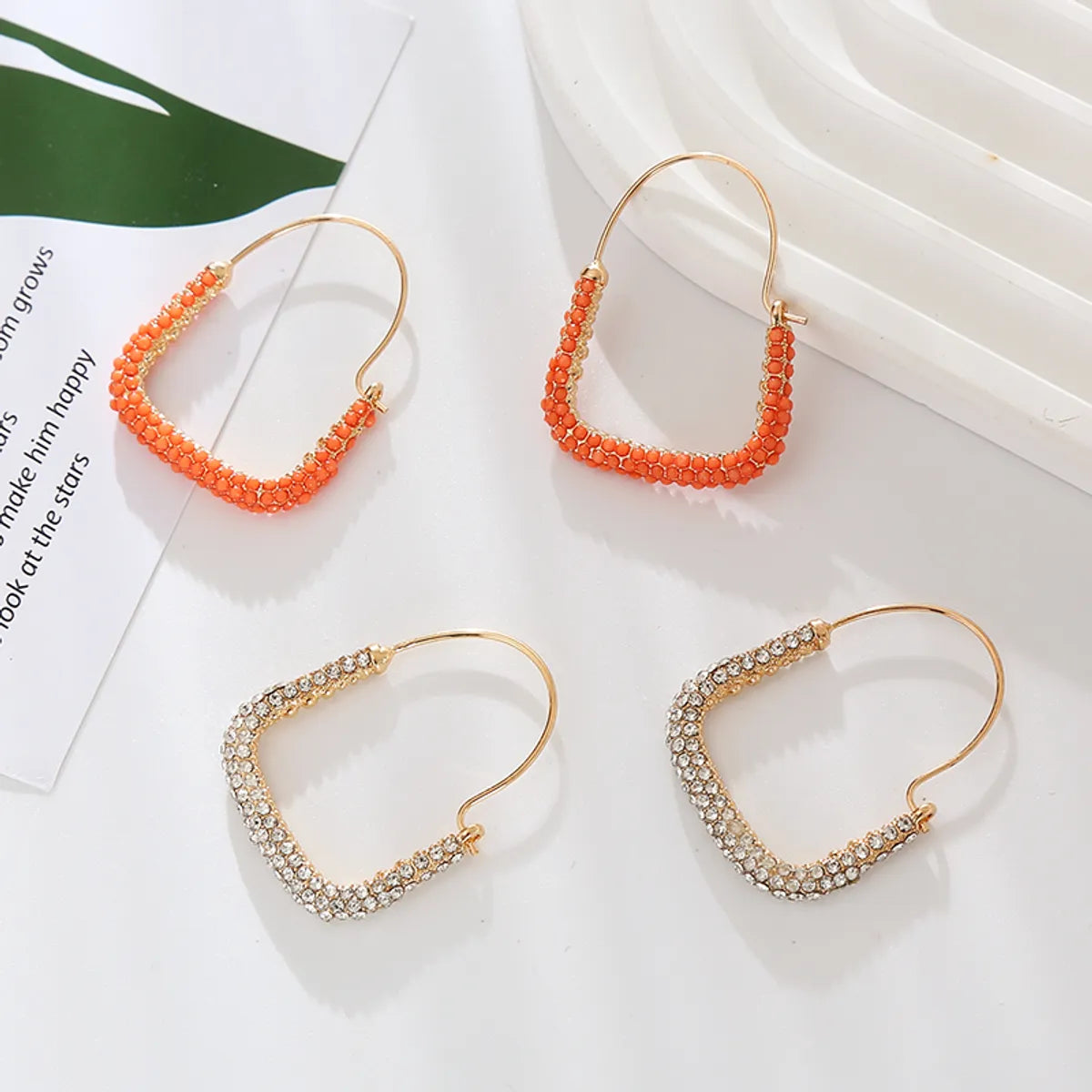 1 Pair Simple Style Geometric Inlay Alloy Resin Hoop Earrings