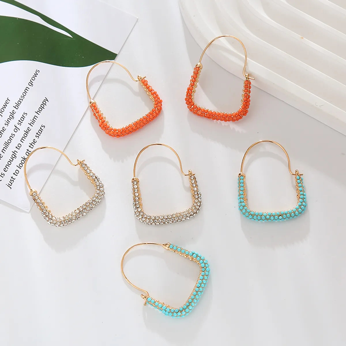 1 Pair Simple Style Geometric Inlay Alloy Resin Hoop Earrings