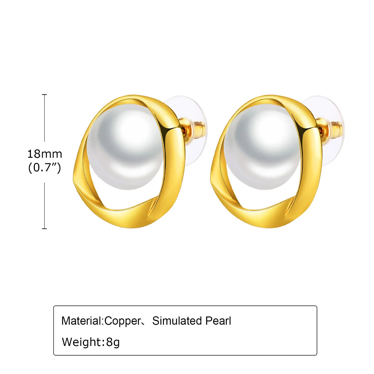 1 Pair Simple Style Geometric Inlay Copper Alloy Artificial Pearls 18K Gold Plated Ear Studs