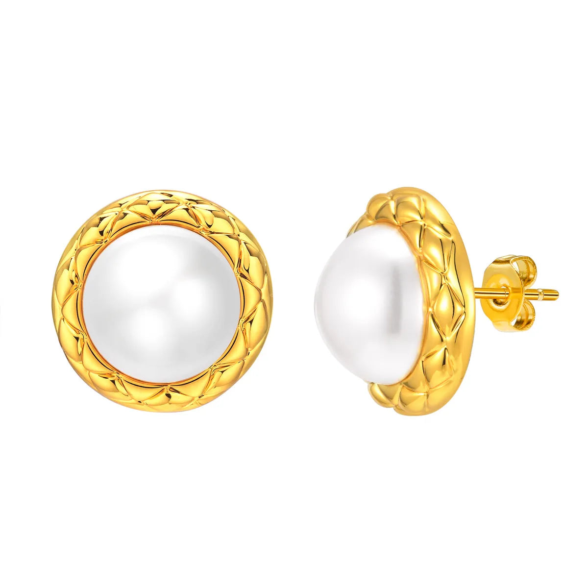 1 Pair Simple Style Geometric Inlay Copper Alloy Artificial Pearls 18K Gold Plated Ear Studs