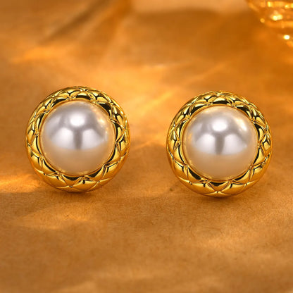 1 Pair Simple Style Geometric Inlay Copper Alloy Artificial Pearls 18K Gold Plated Ear Studs