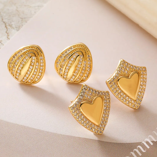 1 Pair Simple Style Geometric Inlay Copper Zircon 18K Gold Plated Ear Studs