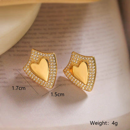 1 Pair Simple Style Geometric Inlay Copper Zircon 18K Gold Plated Ear Studs