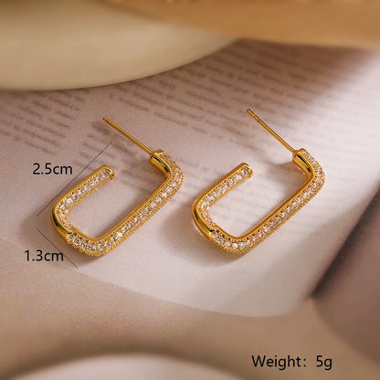 1 Pair Simple Style Geometric Inlay Copper Zircon 18K Gold Plated Ear Studs