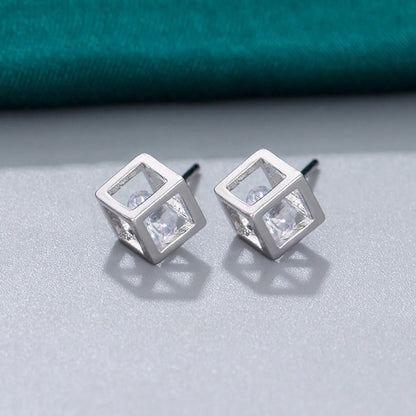 1 Pair Simple Style Geometric Inlay Copper Zircon Ear Studs