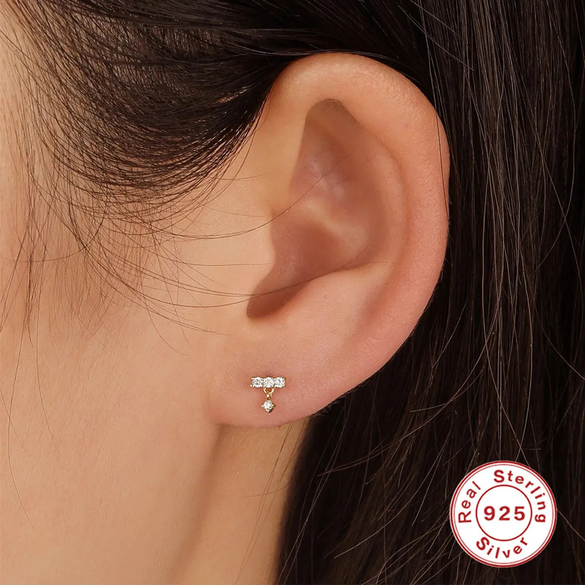 1 Pair Simple Style Geometric Inlay Sterling Silver Zircon Ear Studs