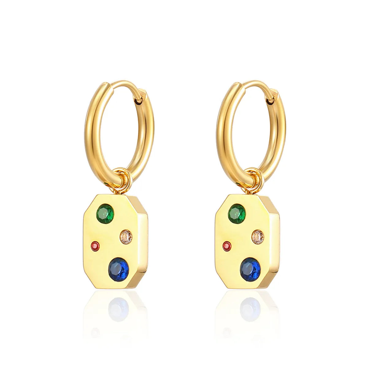 1 Pair Simple Style Geometric Inlay 304 Stainless Steel Rhinestones 18K Gold Plated Drop Earrings