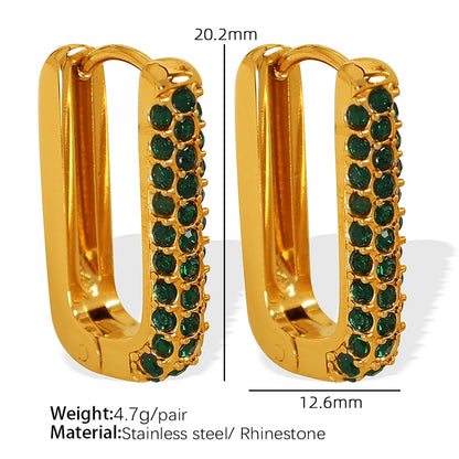 1 Pair Simple Style Geometric Inlay 304 Stainless Steel Rhinestones 18K Gold Plated Earrings