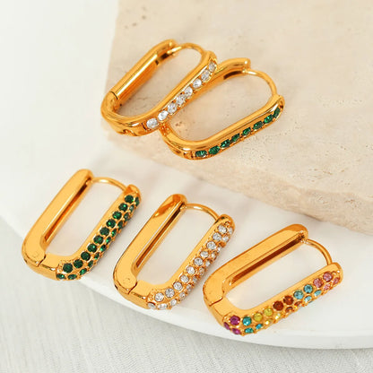 1 Pair Simple Style Geometric Inlay 304 Stainless Steel Rhinestones 18K Gold Plated Earrings