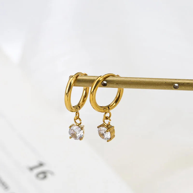 1 Pair Simple Style Geometric Inlay Titanium Steel Zircon Earrings