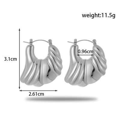 1 Pair Simple Style Geometric Irregular Pleated 304 Stainless Steel Hoop Earrings