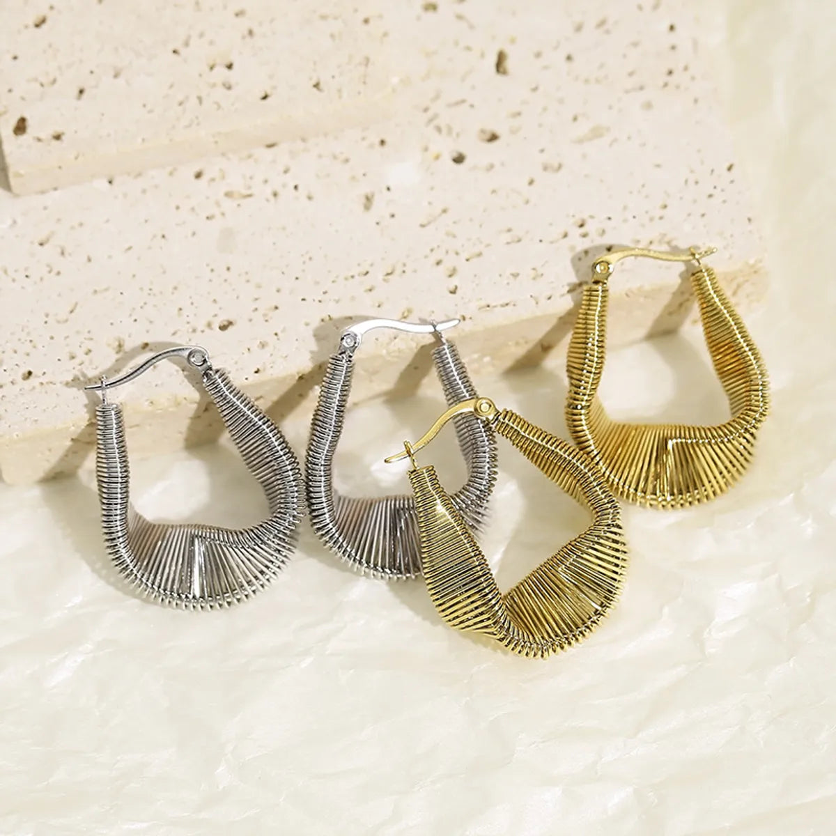 1 Pair Simple Style Geometric Irregular Titanium Steel Hoop Earrings