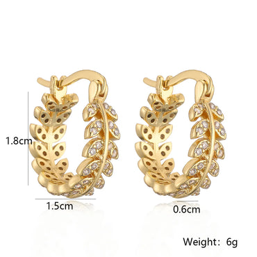 1 Pair Simple Style Geometric Leaves Plating Inlay Copper Zircon 18k Gold Plated Hoop Earrings