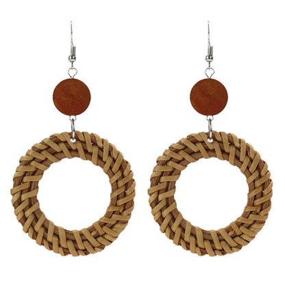 1 Pair Simple Style Geometric Mixed Materials Rattan Drop Earrings