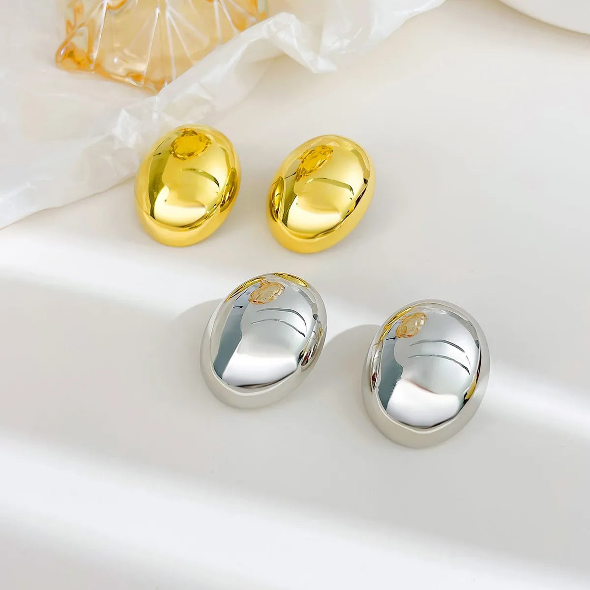 1 Pair Simple Style Geometric Oval Plating Stainless Steel Ear Studs