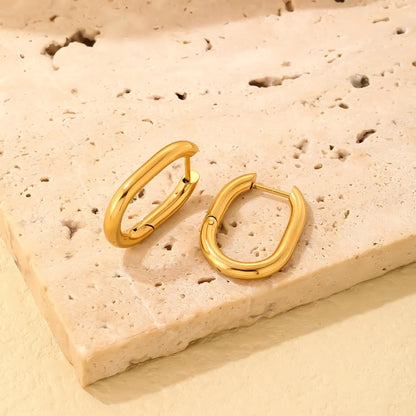 1 Pair Simple Style Geometric Oval Polishing Plating Stainless Steel Gold Plated Ear Studs