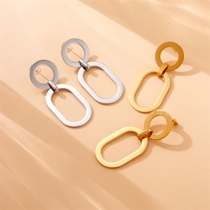 1 Pair Simple Style Geometric Oval Solid Color Polishing 304 Stainless Steel 18K Gold Plated Drop Earrings