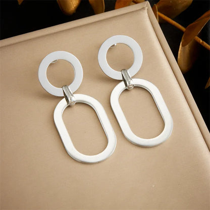 1 Pair Simple Style Geometric Oval Solid Color Polishing 304 Stainless Steel 18K Gold Plated Drop Earrings