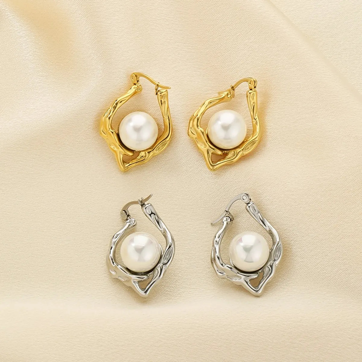 1 Pair Simple Style Geometric Plating 304 Stainless Steel Imitation Pearl 18K Gold Plated Ear Studs