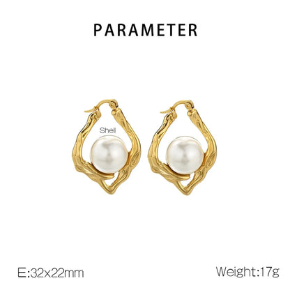 1 Pair Simple Style Geometric Plating 304 Stainless Steel Imitation Pearl 18K Gold Plated Ear Studs