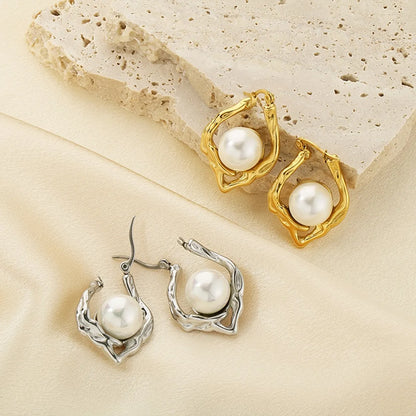 1 Pair Simple Style Geometric Plating 304 Stainless Steel Imitation Pearl 18K Gold Plated Ear Studs