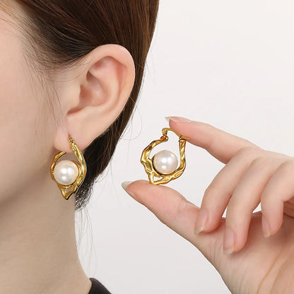 1 Pair Simple Style Geometric Plating 304 Stainless Steel Imitation Pearl 18K Gold Plated Ear Studs