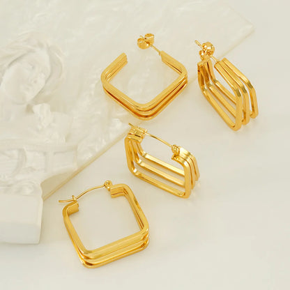 1 Pair Simple Style Geometric Plating 304 Stainless Steel Earrings