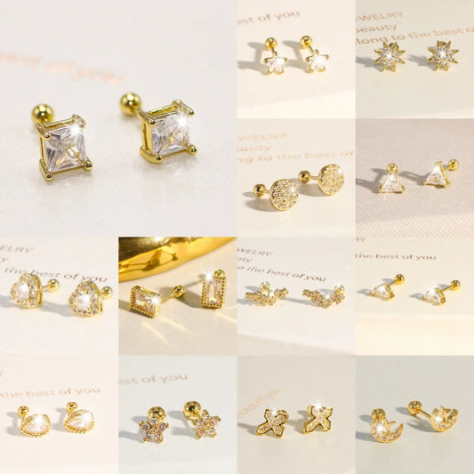 1 Pair Simple Style Geometric Plating Copper Zircon Ear Studs